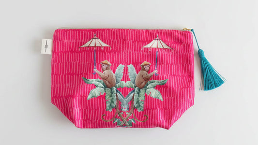 Amaranth Monkeys - Velvet Makeup Bag