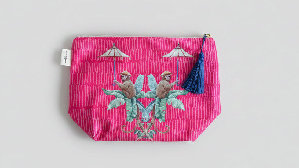 Amaranth Monkeys - Velvet Makeup Bag